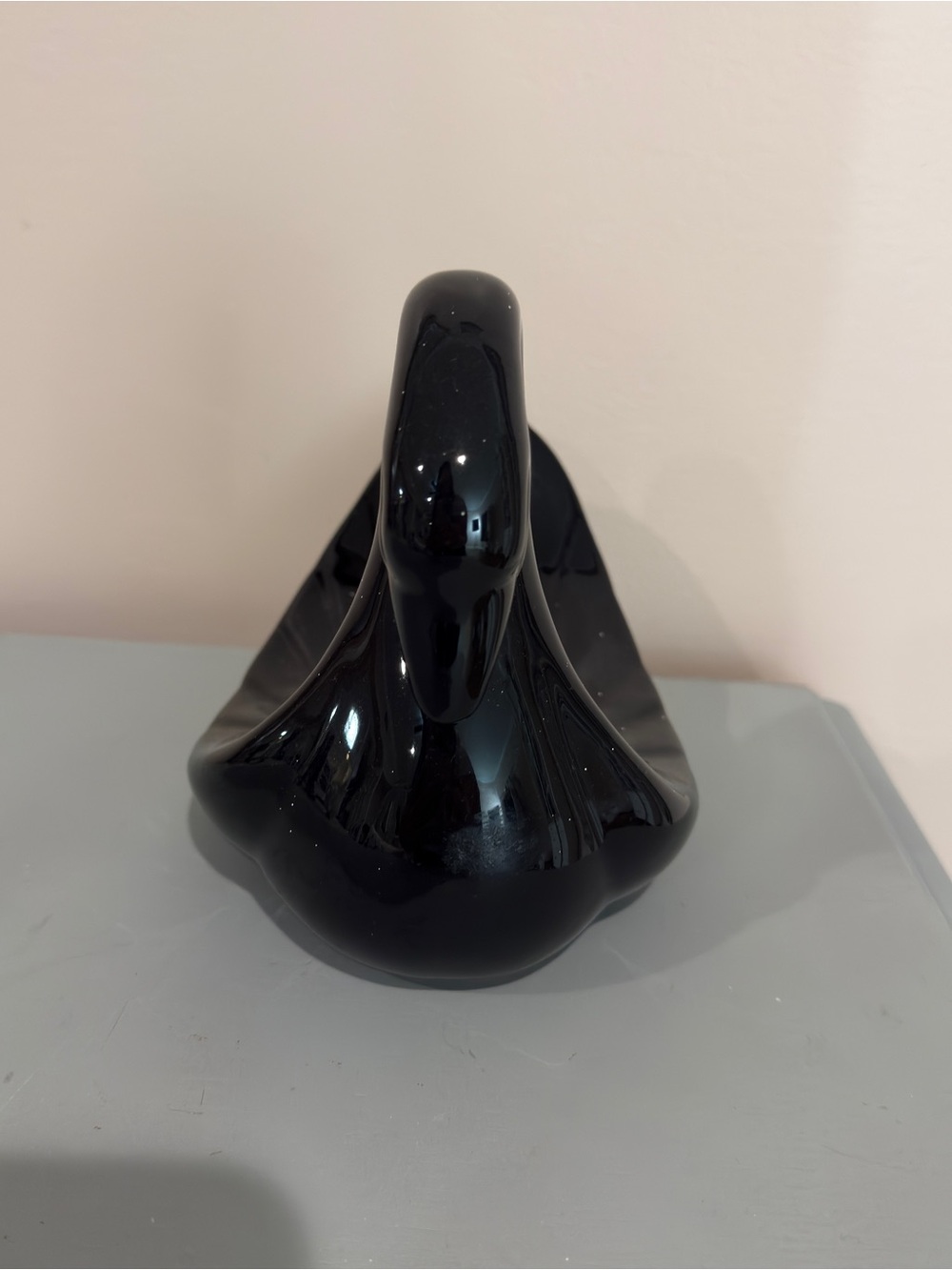 Black ceramic swan large figurine, jewelry holder, table top swan decor - Picture 4 of 8